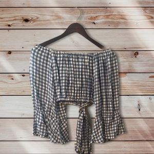 NWT Olivaceous Gingham Off The Shoulder Crop Top